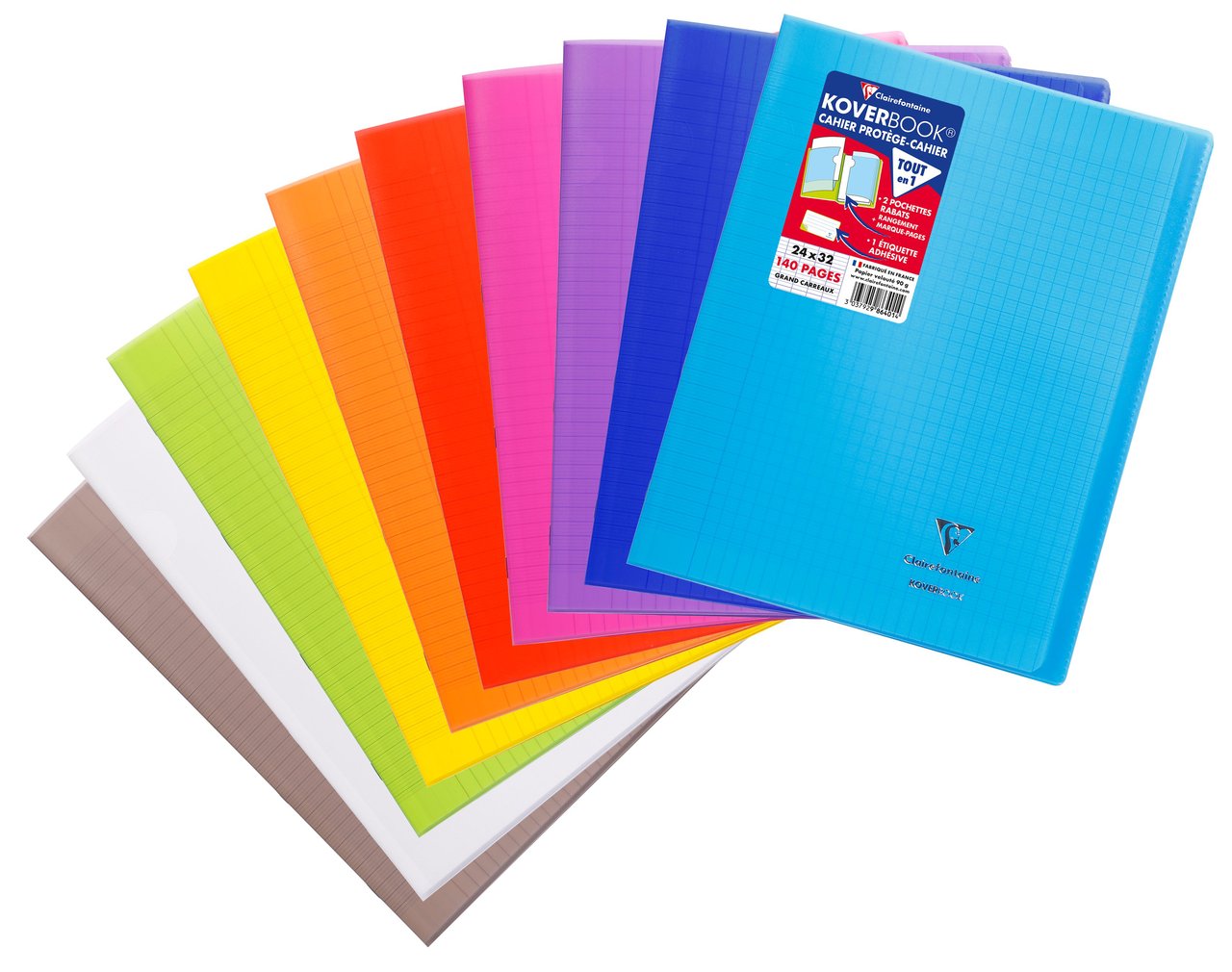Cahier piqué Clairefontaine - Modèles aléatoires - 24 x 32 cm - Koverbook - 140 pages grands carreaux - Vendu à l'unité