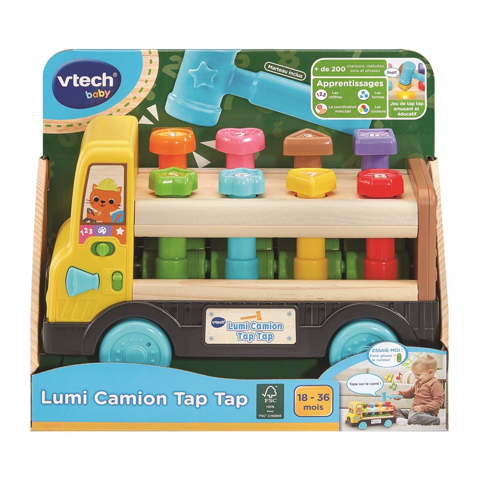 Jeu d'éveil Vtech Baby Lumi Camion Tap Tap Jouet avec prtie Bois Certifié FSC