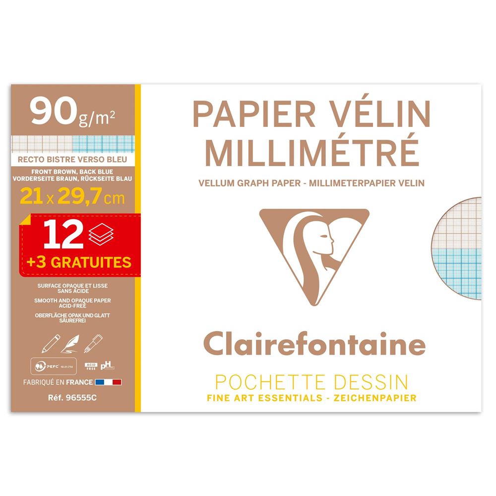 Pochette 15 feuilles de papier vélin Clairefontaine Millimètre
