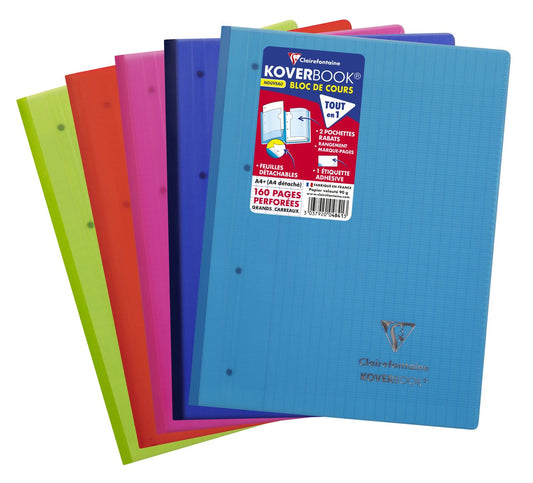 Bloc de cours Clairefontaine - Modèles aléatoires - A4+ - Koverbook - 160 pages grands carreaux - Vendu à l'unité