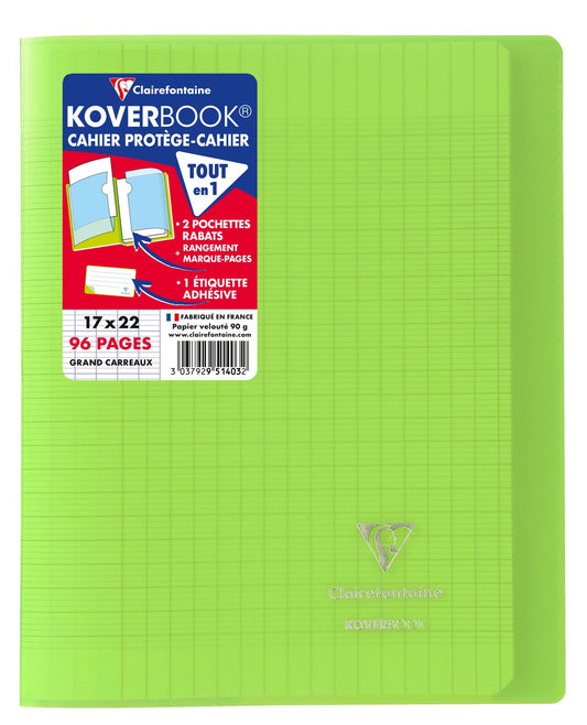 Cahier piqué - 17x22 cm - Koverbook - Clairefontaine - 96 pages grands carreaux - Vert