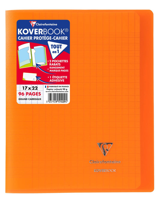 Cahier piqué Clairefontaine - Orange - 17 x 22 cm - Koverbook - 96 pages grands carreaux