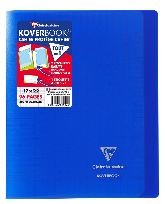 Cahier piqué Clairefontaine - Bleu marine - 17 x 22 cm - Koverbook - 96 pages grands carreaux