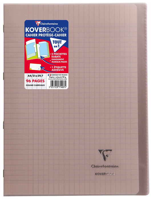 Cahier piqué Clairefontaine - Gris - A4 21 x 29,7 cm - Koverbook - 96 pages grands carreaux