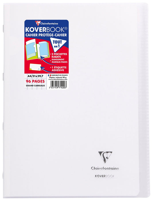 Cahier piqué Clairefontaine - Incolore - A4 21 x 29,7 cm - Koverbook - 96 pages grands carreaux