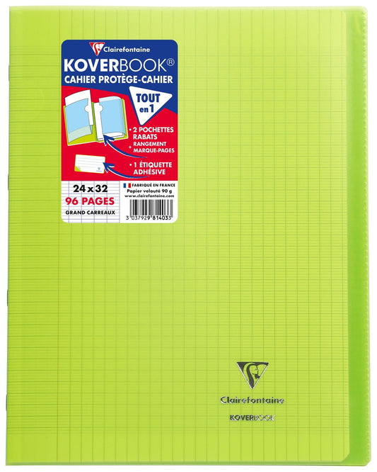 Cahier piqué - 24x32cm - Koverbook Blush - Clairefontaine - 96 pages grand carreaux - Vert