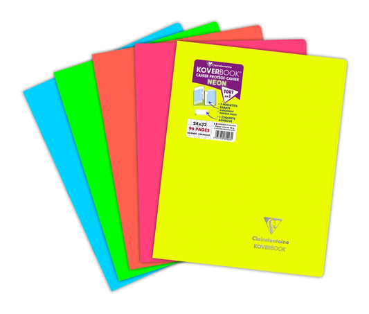 Cahier piqué Clairefontaine - Modèles aléatoires - 24 x 32 cm - Koverbook Neon - 96 pages grands carreaux - Vendu à l'unité