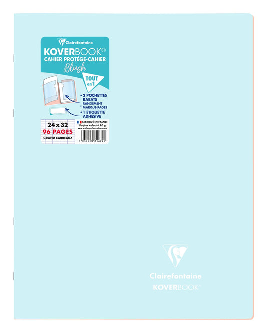 Cahier piqué Clairefontaine - Bleu Givré et Corail - 24 x 32 cm - Koverbook Blush - 96 pages grand carreaux