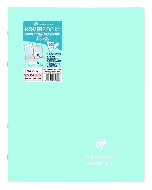 Cahier piqué Clairefontaine - Menthe et rose - 24 x 32 cm - Koverbook Blush - 96 pages grand carreaux