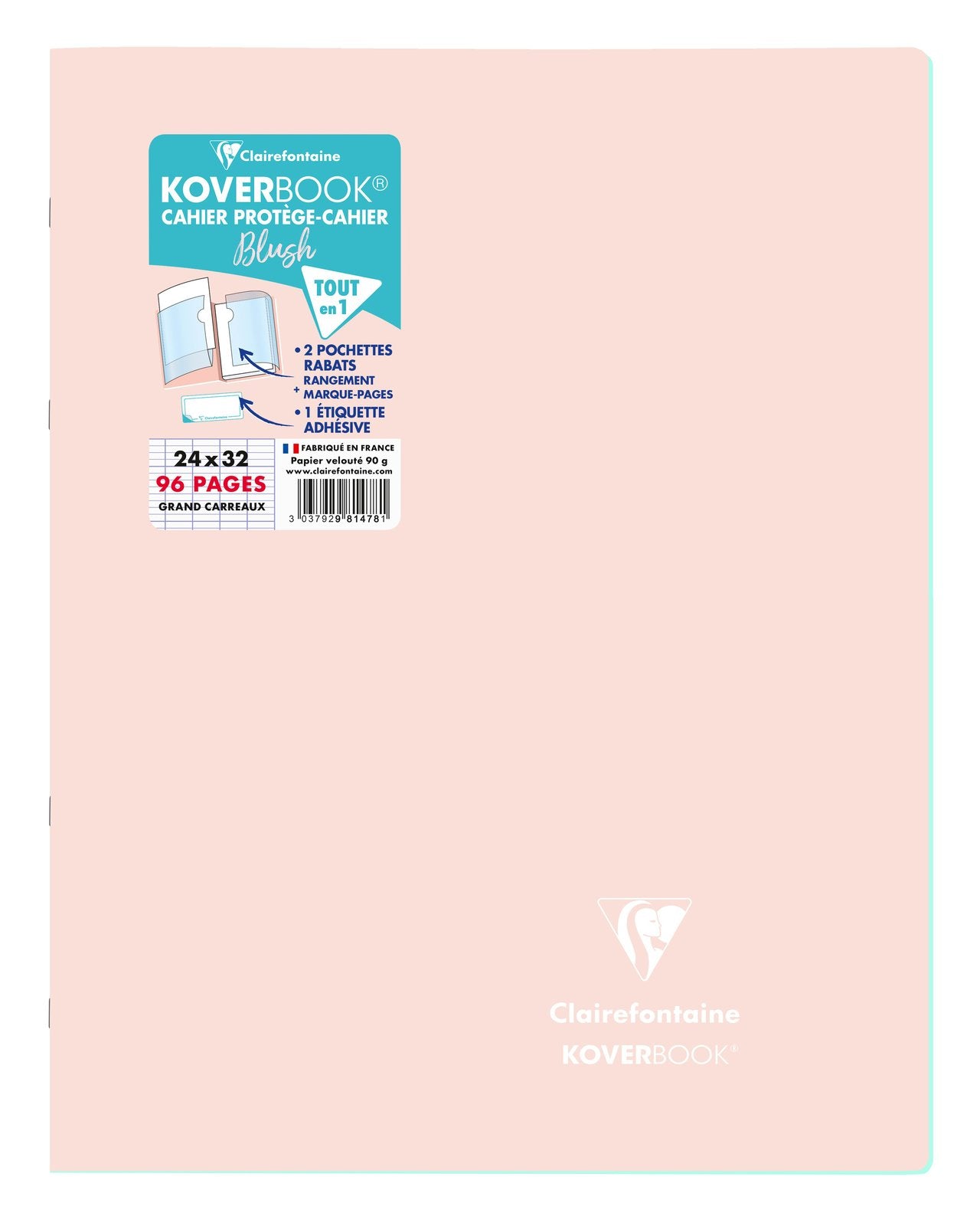 Cahier piqué Clairefontaine - Rose poudré et Menthe - 24 x 32 cm - Koverbook Blush - 96 pages grands carreaux