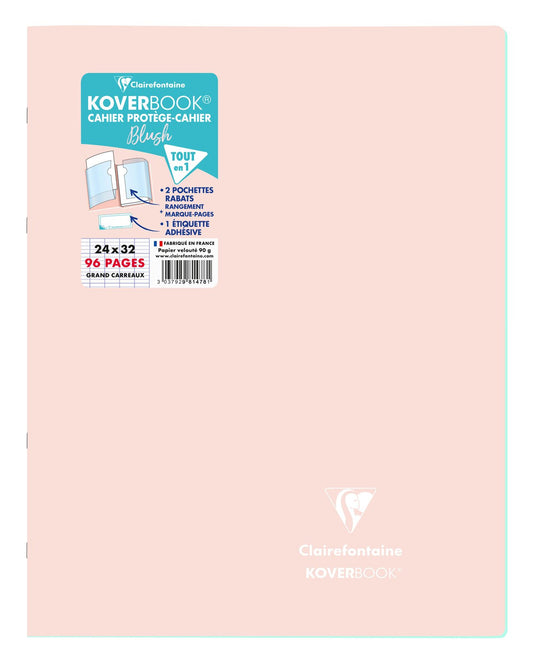 Cahier piqué Clairefontaine - Rose poudré et Menthe - 24 x 32 cm - Koverbook Blush - 96 pages grands carreaux