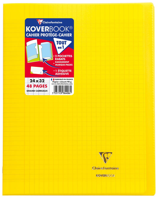 Cahier piqué Clairefontaine - Jaune - 24 x 32 cm - Koverbook - 48 pages grand carreaux