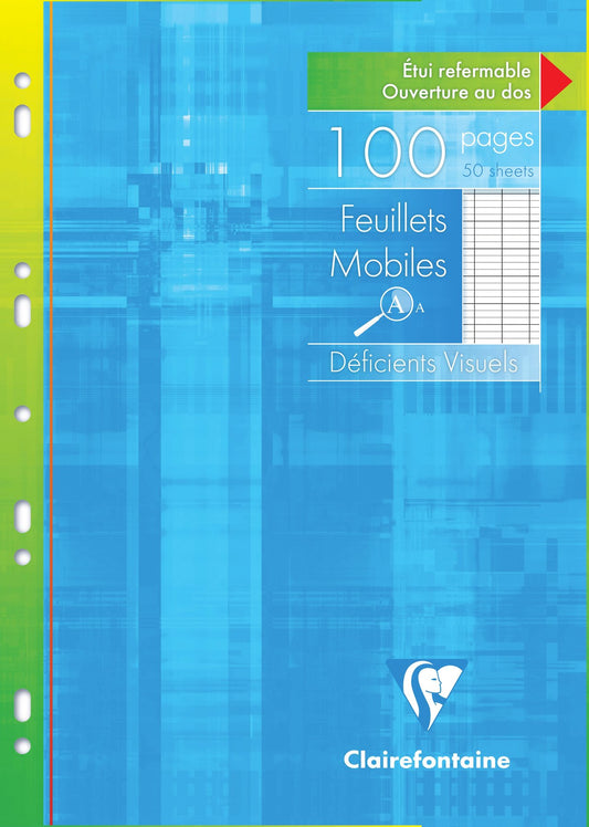 Feuillets mobiles sous étui Clairefontaine - A4 - Spécial déficients visuels - 100 pages grands carreaux