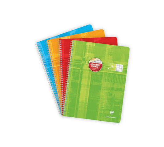 1 cahier reliure intégrale Clairefontaine spécial déficients visuels 24x32 cm 100 pages grands carreaux - Modèles assortis