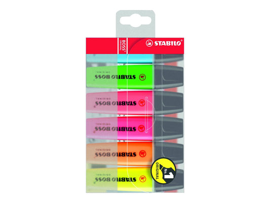 Lot de 6 surligneurs pointe large - STABILO - Couleurs assorties - BOSS ORIGINAL