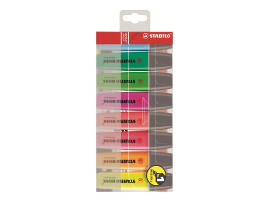 Lot de 8 surligneurs pointe large - STABILO - Couleurs assorties - BOSS ORIGINAL