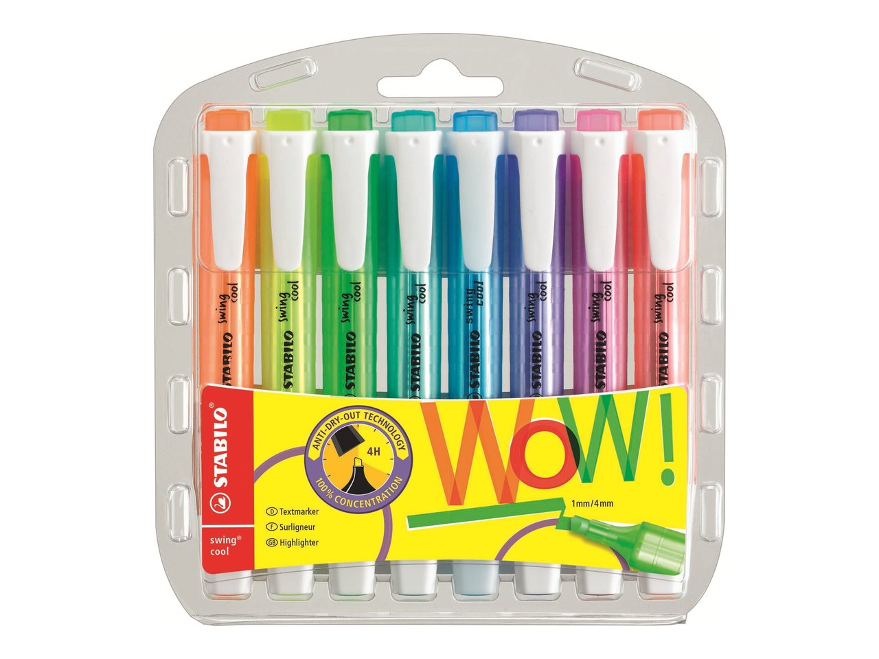 Lot de 8 surligneurs pointe fine - STABILO - Couleurs assorties - Swing cool