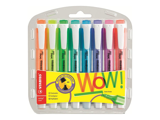 Lot de 8 surligneurs pointe fine - STABILO - Couleurs assorties - Swing cool