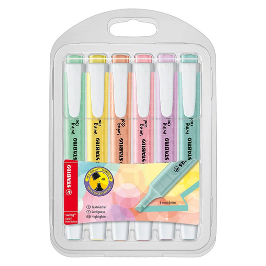 Lot de 6 surligneurs pointe fine - STABILO -  Couleurs assorties - Swing cool pastel