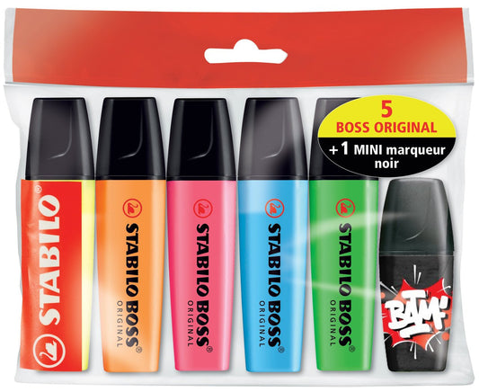 Lot de 6 surligneurs pointe large - STABILO - Couleurs assorties - BOSS ORIGINAL + STABILO BOSS MINI By Snooze One