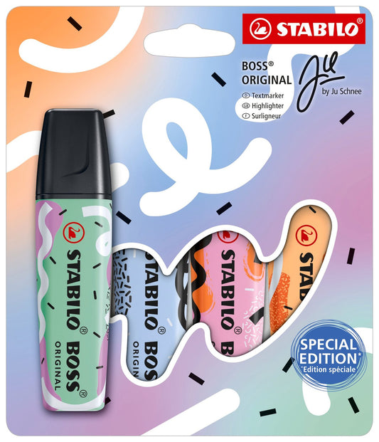 Lot de 4 surligneurs pointe large - STABILO - Couleurs assorties - BOSS ORIGINAL by Ju Schnee