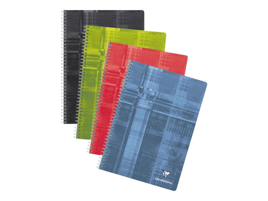1 cahier à spirales - Format A4 21 x 29.7 cm - Clairefontaine - 180 pages grands carreaux - Coloris assortis