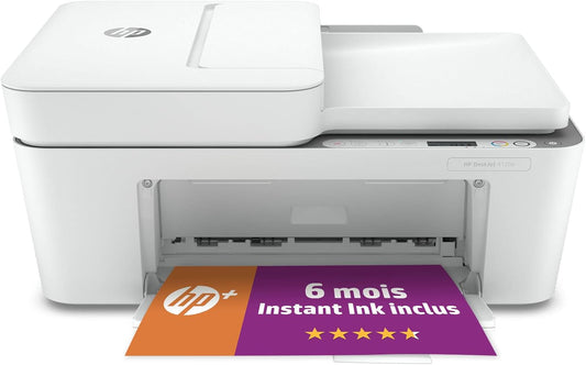 HP DeskJet 4120e Imprimante tout en un Copieur - Jet d'encre couleur - 6 mois d'Instant Ink inclus avec HP+ (Scan, Impression, Wifi, Chargeur automatique de documents)