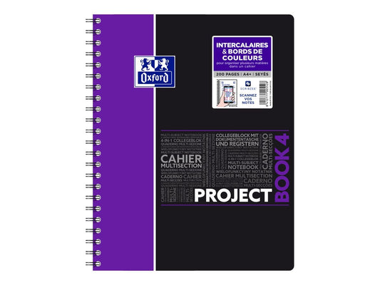 Cahier polypro à spirales Oxford - Modèles aléatoires - 25 x 30 cm - Project Book - 200 pages grands carreaux - Vendu à l'unité