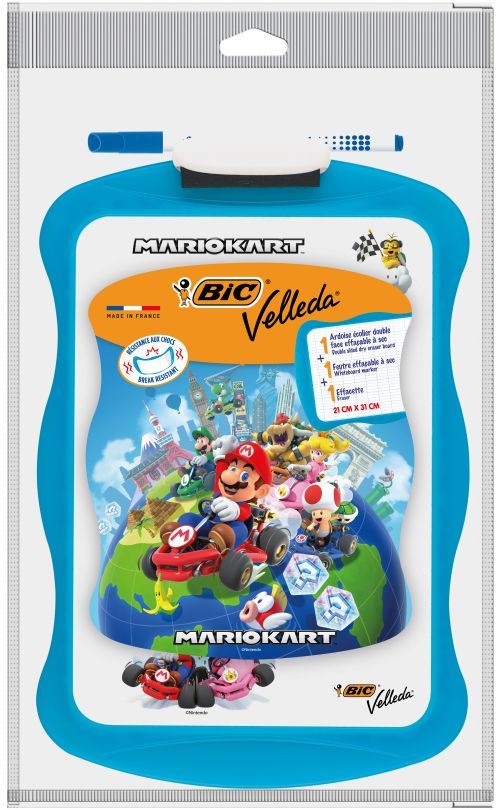 Ardoise Ecolier Bic Décor Super Mario avec 1 Marqueur Velleda 1721 et 1 Effaçette