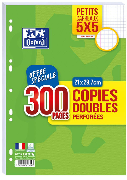 Etui de copies doubles Oxford 200 pages + 100 pages A4 Grands carreaux