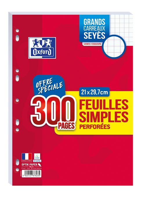 Etui de feuillets mobiles Oxford 200 pages + 100 pages A4 Grands carreaux