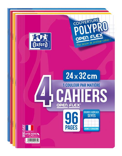 Lot de 4 cahiers Oxford Openflex grands carreaux 24x32 cm