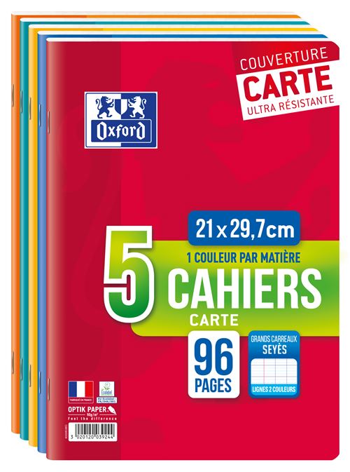 Lot de 5 cahiers Seyès Oxford A4 Modèle aléatoire