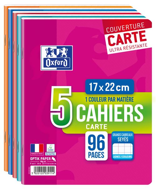 Lot de 5 cahiers Seyès Oxford Color Life 17 x 22 cm Modèle aléatoire