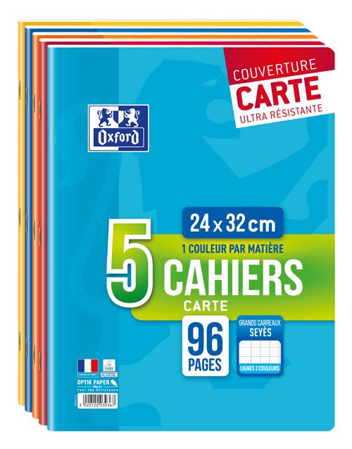 Lot de 5 cahiers Seyès Oxford Color Life 24 x 32 cm Modèle aléatoire