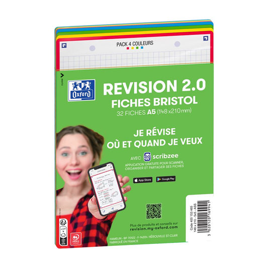 Pack de 32 Fiches de Révision Bristol 2.0 Oxford Q5 Format A5 Modèle aléatoire