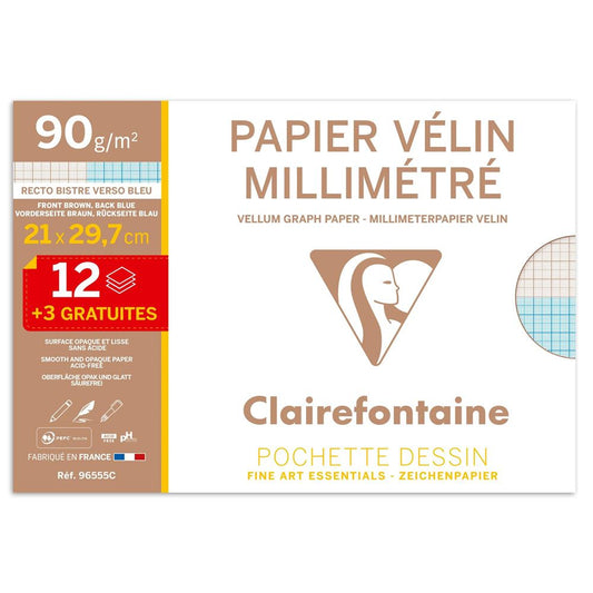 Pochette 15 feuilles de papier vélin Clairefontaine Millimètre