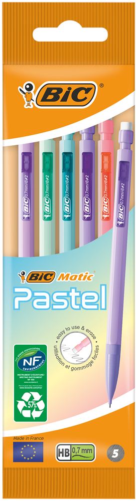 Pochette de 5 porte-mines Bic Matic Pastel 0,7 mm