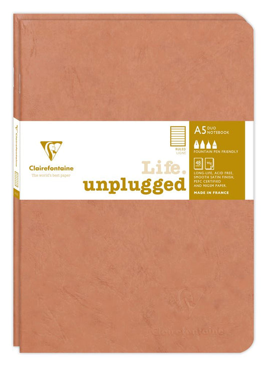 Set de 2 carnets piqués Clairefontaine Age Bag A5 avec 96 pages lignées 14,8 x 21 cm Tabac