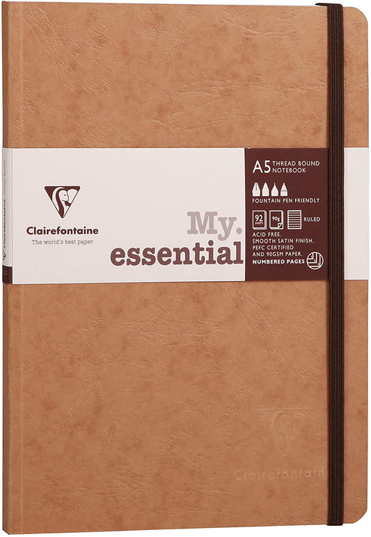 Carnet - Format A5 14.8 x 21 cm - Age Bag My essential - Clairefontaine - 192 pages lignées - Marron