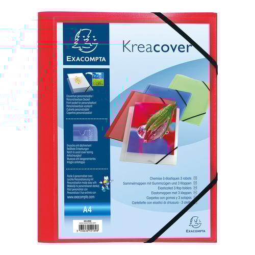 Chemise à élastiques 3 rabats polypropylène opaque Krea Cover - A4 - Rouge - Exacompta