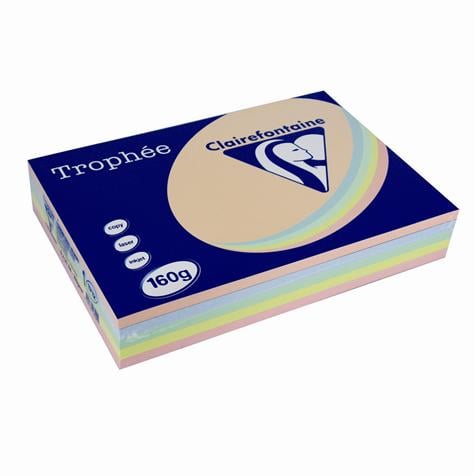Ramette de papier - 250 feuilles A4 21 x 29.7 cm - 160 g/m² - Trophée - Clairefontaine - 5 couleurs pastel